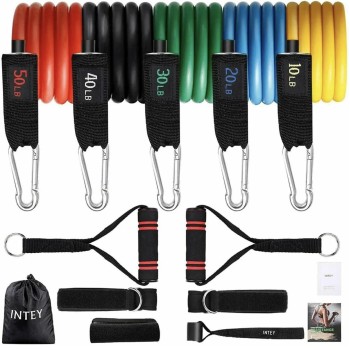 Pasipriešinimo gumų rinkinys treniruotėms – 5 lygiai (10–50 LB), su priedais