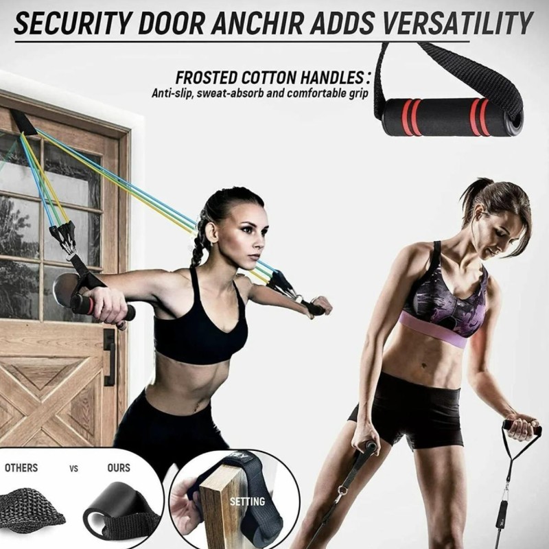 Pasipriešinimo gumų rinkinys treniruotėms – 5 lygiai (10–50 LB), su priedais