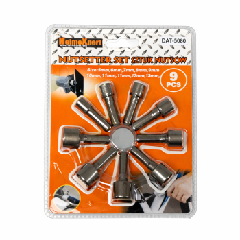 Veržlių antgalių rinkinys 1/4" (5–13 mm), 9 vnt