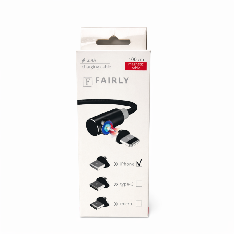 Telefono įkrovimo laidas magnetinis USB – Lightning, 100 cm, 2.4A (Fairly)