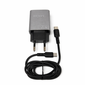 Telefono įkroviklis USB-C 20W PD su 1m Type-C laidu, Exponi EP-NC96C, juodas