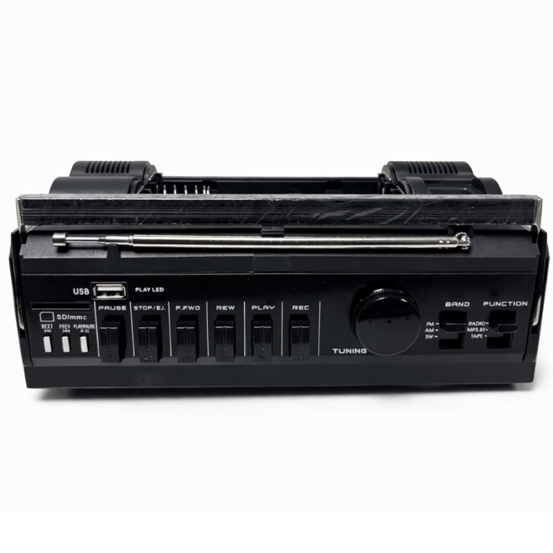 Radijo grotuvas su kasečių įrašymu ir Bluetooth, PuXing PX-250BT, juodai raudonas, 3 juostų AM/FM/SW