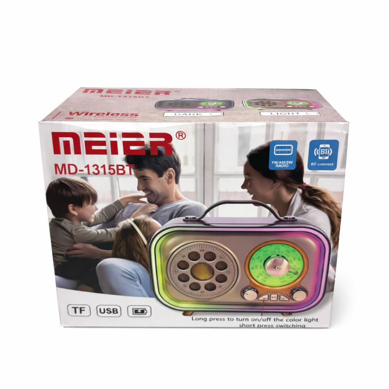 Radijo imtuvas su Bluetooth, USB, AUX, SD, LED pašvietimu, Meier MD-1315BT
