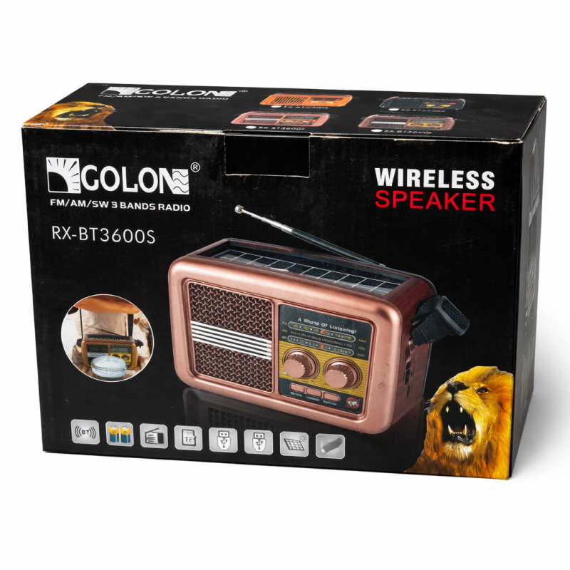 Nešiojamas radijo imtuvas su „Bluetooth“, saulės baterija ir LED žibintu COLON RX-BT3600S