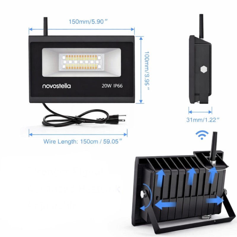 LED išmanūs lauko šviestuvai Novostella 20W RGBCW Wi-Fi IP66
