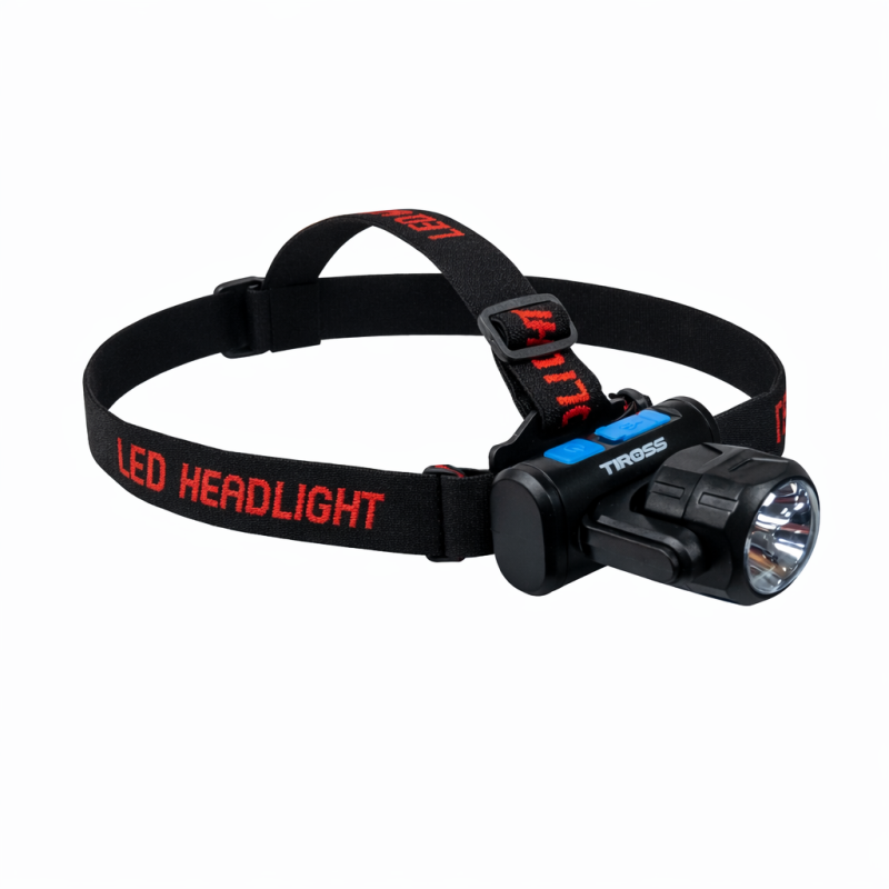 Galvos žibintas įkraunamas LED + COB TIROSS TS1960, USB, juodas su elastine juosta