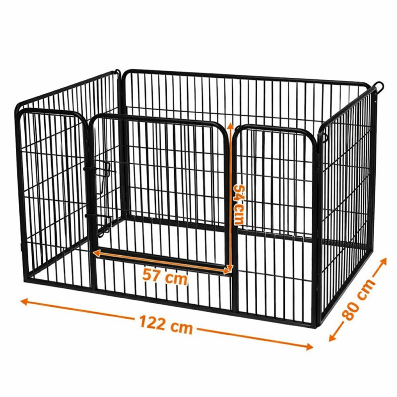 Gyvūnų,šuns metalinis aptvaras su varteliais, 122x80x54 cm, juodas