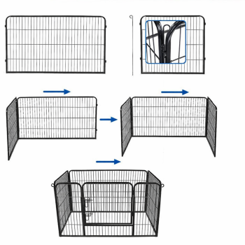 Gyvūnų,šuns metalinis aptvaras su varteliais, 122x80x54 cm, juodas