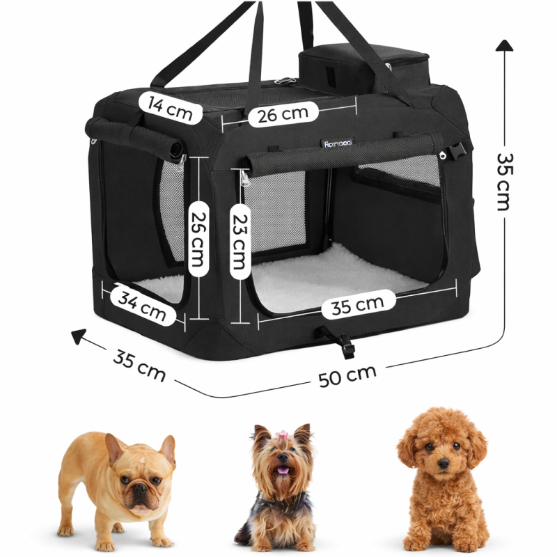 Gyvūnų transportavimo narvas – medžiaginė sulankstoma dėžė su rankenomis, juoda, 50×35×35 cm