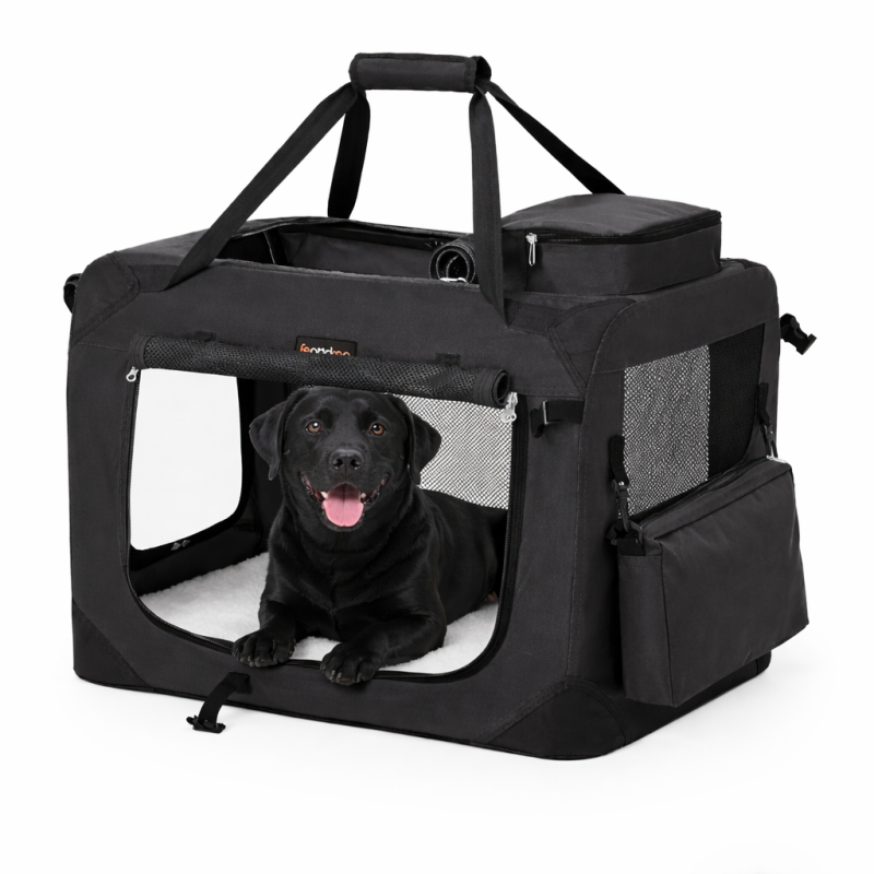 Gyvūnų transportavimo narvas – medžiaginė sulankstoma dėžė su rankenomis, juoda, 50×35×35 cm