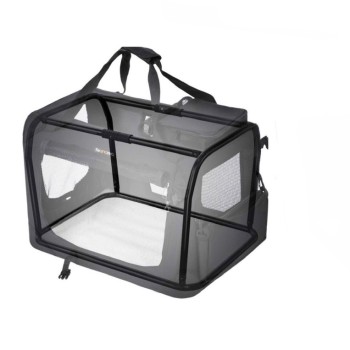 Gyvūnų transportavimo narvas – sulankstoma medžiaginė dėžė su tinklelio langais ir rankenomis, juoda, 60×40×40 cm