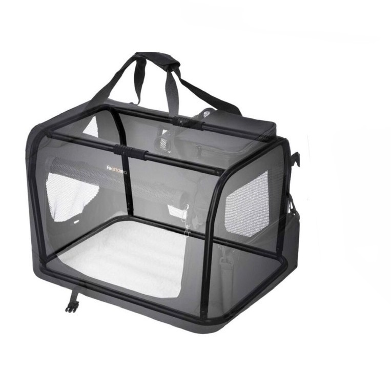 Gyvūnų transportavimo narvas – sulankstoma medžiaginė dėžė su tinklelio langais ir rankenomis, juoda, 60×40×40 cm