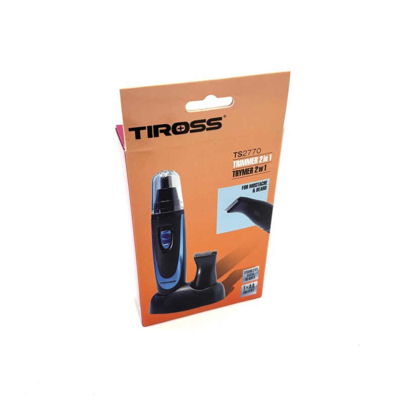 Nosies ir ausų plaukelių trimeris 2in1 su preciziniu antgaliu ir laikikliu, TIROSS TS2770