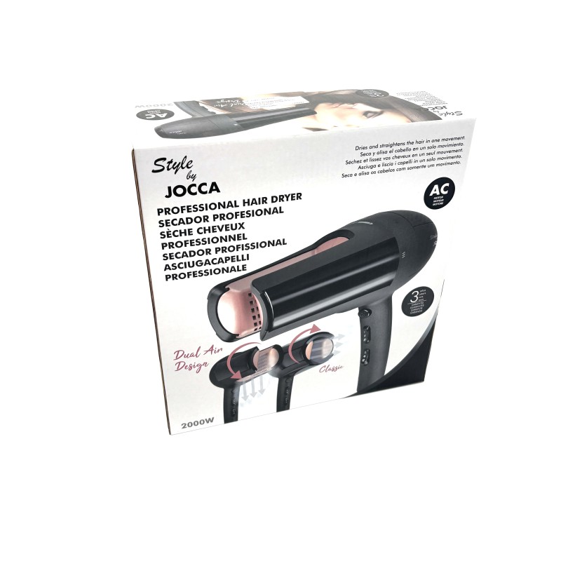 Plaukų džiovintuvas „Style by Jocca“ Professional Hair Dryer, 2000 W, su „Dual Air Design“, juodos ir rožinės spalvos