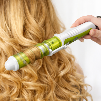 Plaukų garbanojimo žnyplės spiralės tipo „Professional Hair Curler“ NHC-5300, 30 cm ilgio, žalios ir baltos spalvos