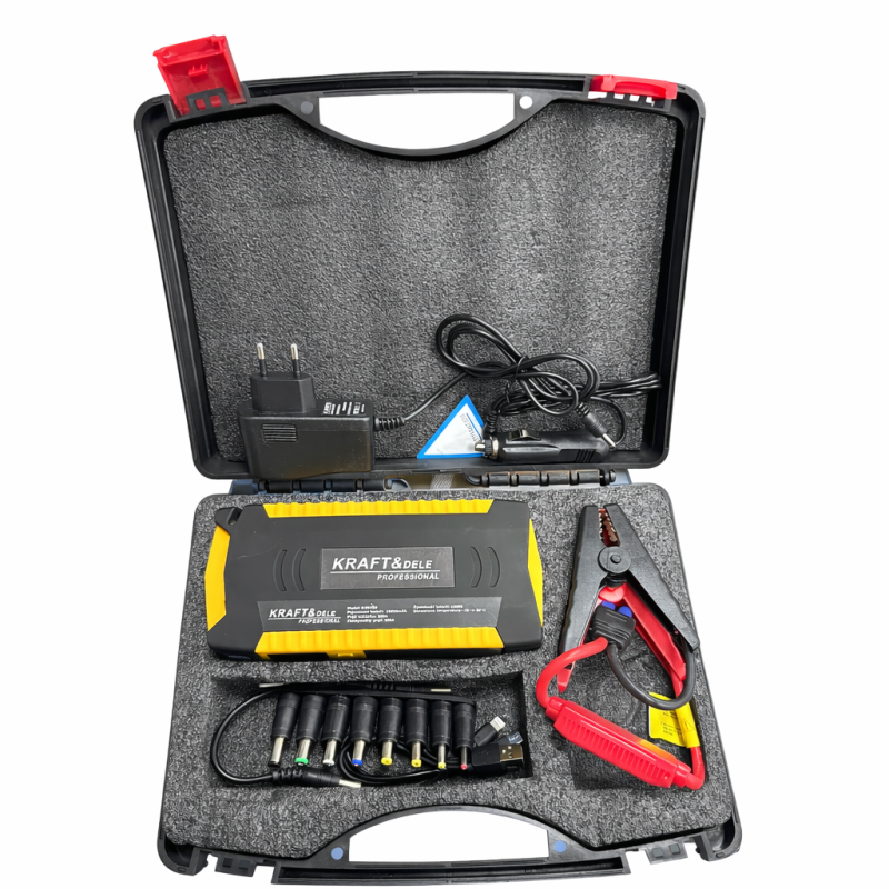 Automobilio užvedėjas (boosteris) KRAFT&DELEsu powerbank funkcija ir LED žibintu