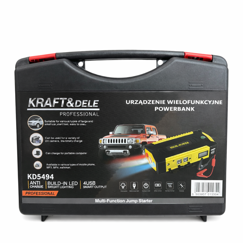 Automobilio užvedėjas (boosteris) KRAFT&DELEsu powerbank funkcija ir LED žibintu