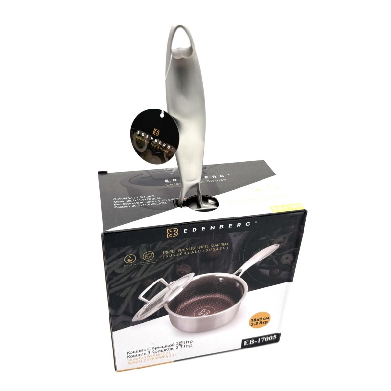 Puodas prikaistukas su dangčiu Edenberg EB-17005, 2,3 l, 18×9 cm, nerūdijančio plieno Puodas prikaistukas su dangčiu Edenberg EB-17005, 2,3 l, 18×9 cm, nerūdijančio plieno