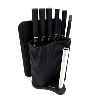 Peilių rinkinys su stovu ir integruotu popierinių rankšluosčių laikikliu, 8 dalių, su pjaustymo lentele