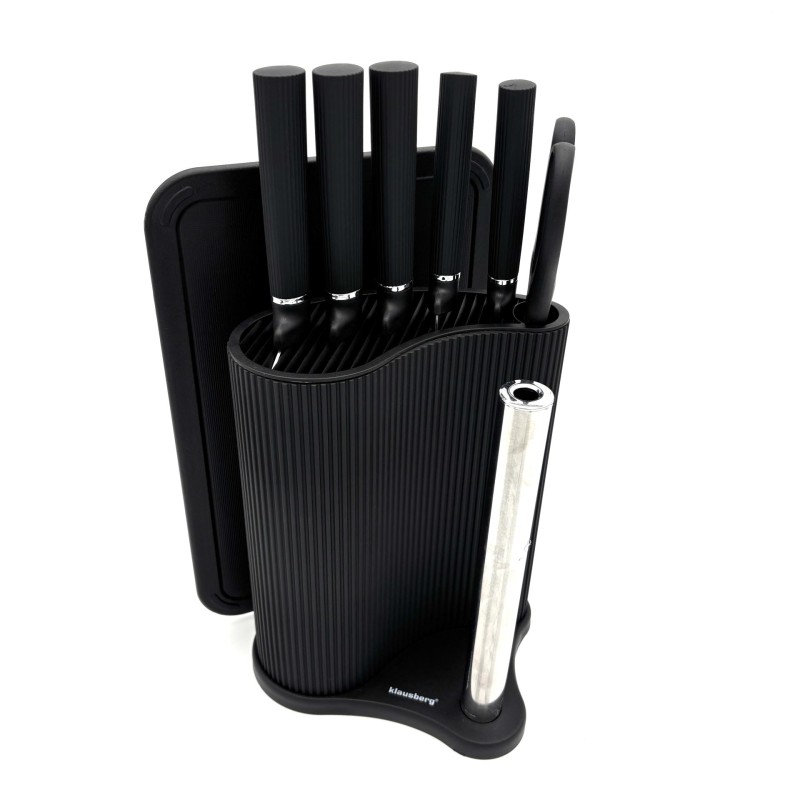 Peilių rinkinys su stovu ir integruotu popierinių rankšluosčių laikikliu, 8 dalių, su pjaustymo lentele