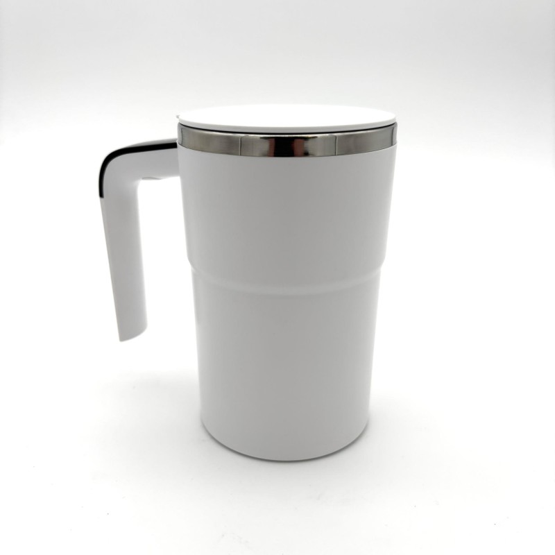 Automatinis magnetinis maišantis termo puodelis kavai, arbatai ir kitiems gėrimams su rankena ir temperatūros ekranu, baltas, 300 ml