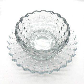 Stiklinių desertinių indelių su lėkštutėmis rinkinys DORRIN 6+6 vnt., skaidrus stiklas, apie 300 ml