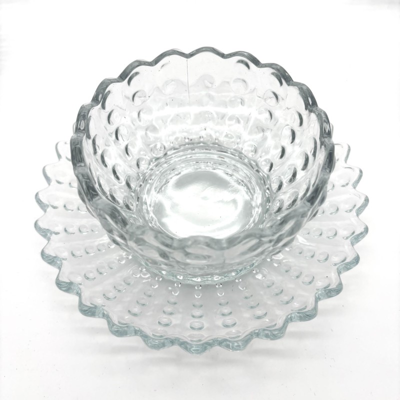 Stiklinių desertinių indelių su lėkštutėmis rinkinys DORRIN 6+6 vnt., skaidrus stiklas, apie 300 ml