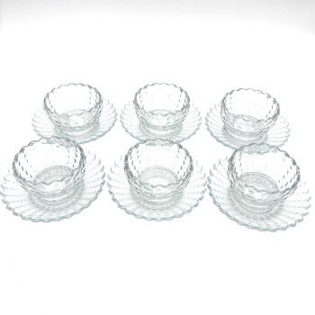 Stiklinių desertinių indelių su lėkštutėmis rinkinys DORRIN 6+6 vnt., skaidrus stiklas, apie 300 ml