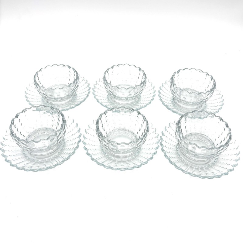 Stiklinių desertinių indelių su lėkštutėmis rinkinys DORRIN 6+6 vnt., skaidrus stiklas, apie 300 ml