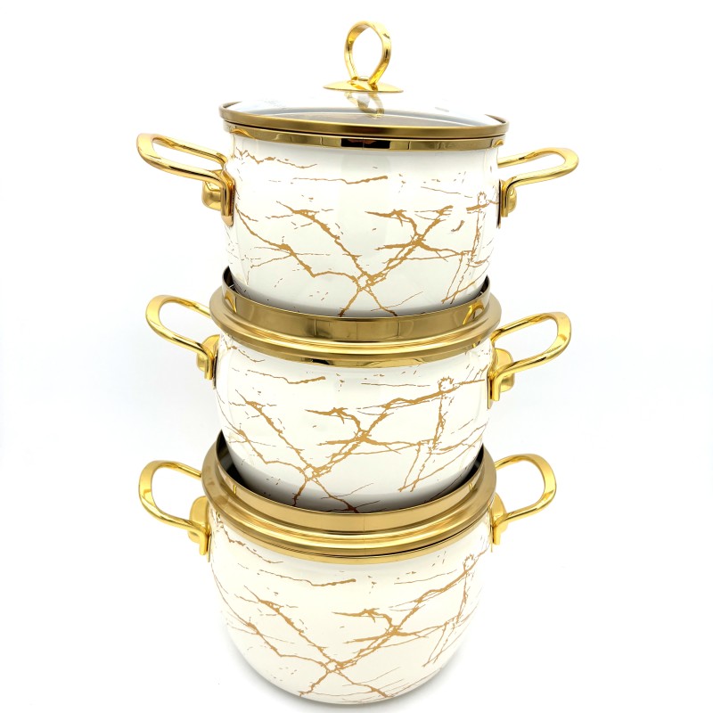Puodų rinkinys MASTERPAN emaliuotas su dangčiais 18/20/22 cm, 2.4L/3.4L/4.5L, 6 dalių