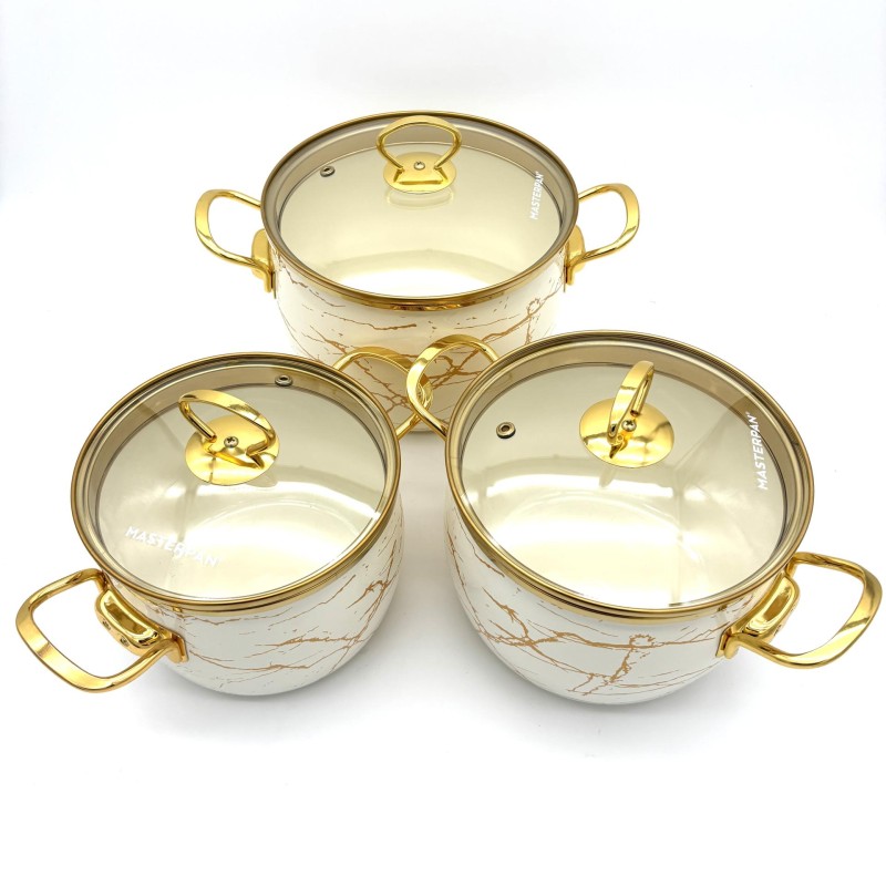 Puodų rinkinys MASTERPAN emaliuotas su dangčiais 18/20/22 cm, 2.4L/3.4L/4.5L, 6 dalių