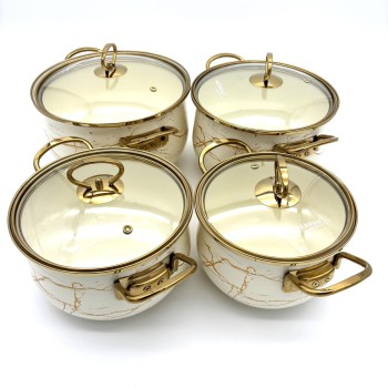 Puodų rinkinys MASTERPAN emaliuotas su dangčiais 18/20/22/24 cm, 8 dalių, marmuro rašto, modelis MP-2635