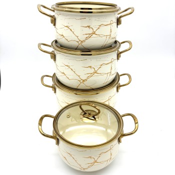 Puodų rinkinys MASTERPAN emaliuotas su dangčiais 18/20/22/24 cm, 8 dalių, marmuro rašto, modelis MP-2635