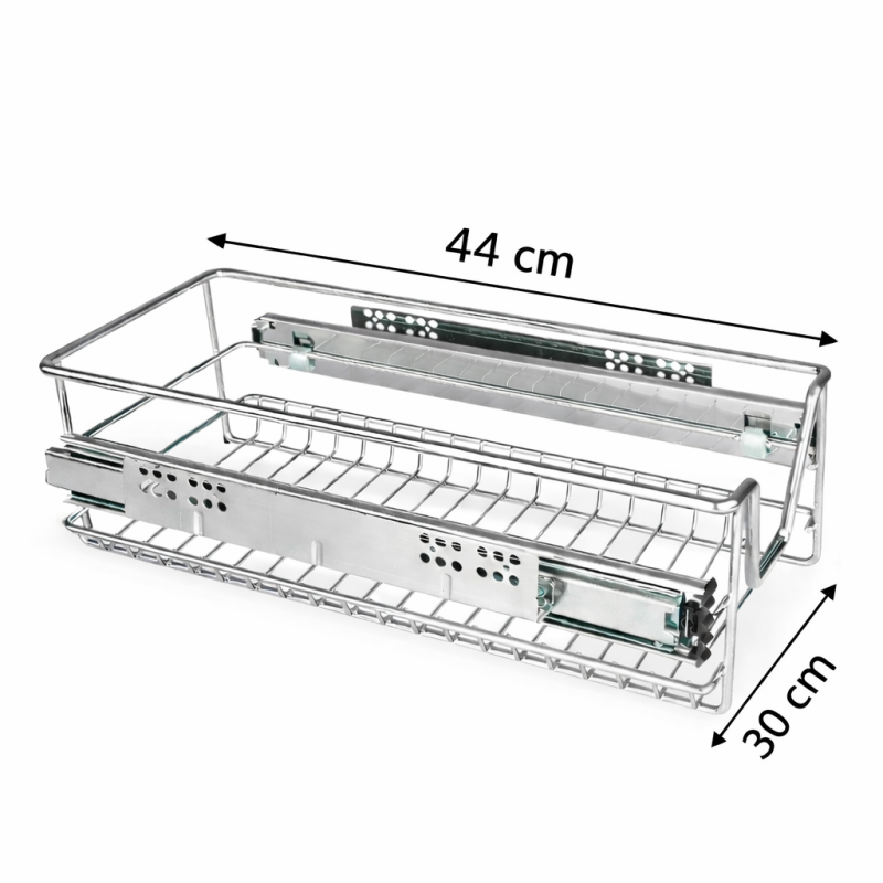 Ištraukiama vielinė metalinė lentyna spintelėms 44 × 30 cm su bėgeliais Ištraukiama vielinė metalinė lentyna spintelėms 44 × 30 cm su bėgeliais