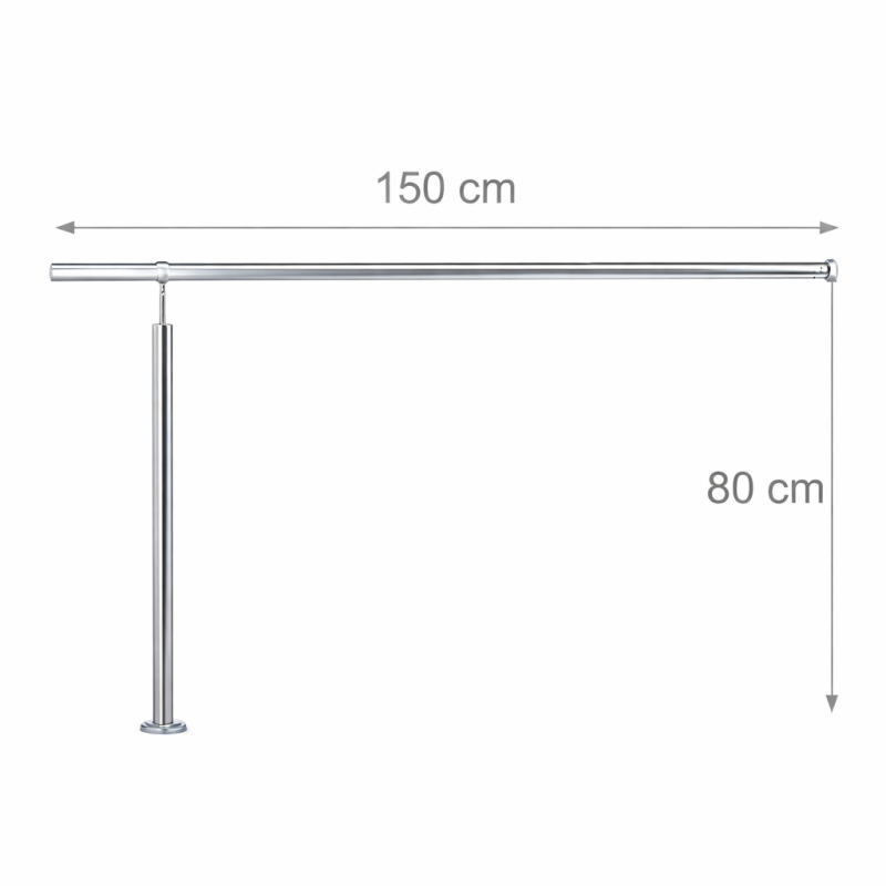 Turėklas laiptams iš nerūdijančio metalo, 150 cm ilgis ir 80 cm aukščio atrama