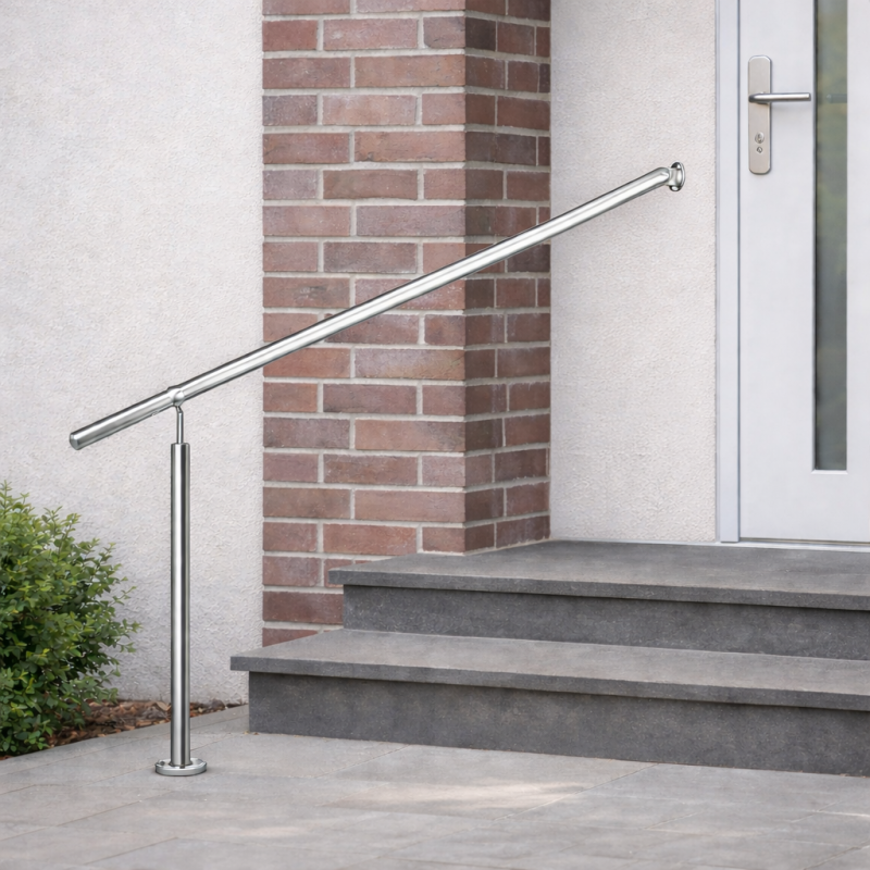 Turėklas laiptams iš nerūdijančio metalo, 150 cm ilgis ir 80 cm aukščio atrama