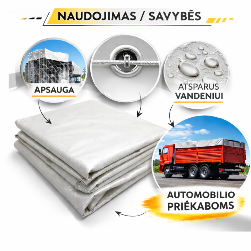Automobilio priekabos tentas 5×8 m, 650 g/m², atsparus vandeniui