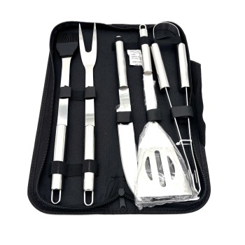Grilio įrankių rinkinys su dėklu 5 dalių, 38×28 cm atidarytas, 38×12 cm uždarytas