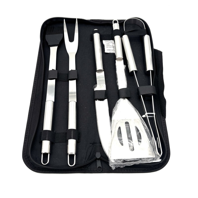 Grilio įrankių rinkinys su dėklu 5 dalių, 38×28 cm atidarytas, 38×12 cm uždarytas