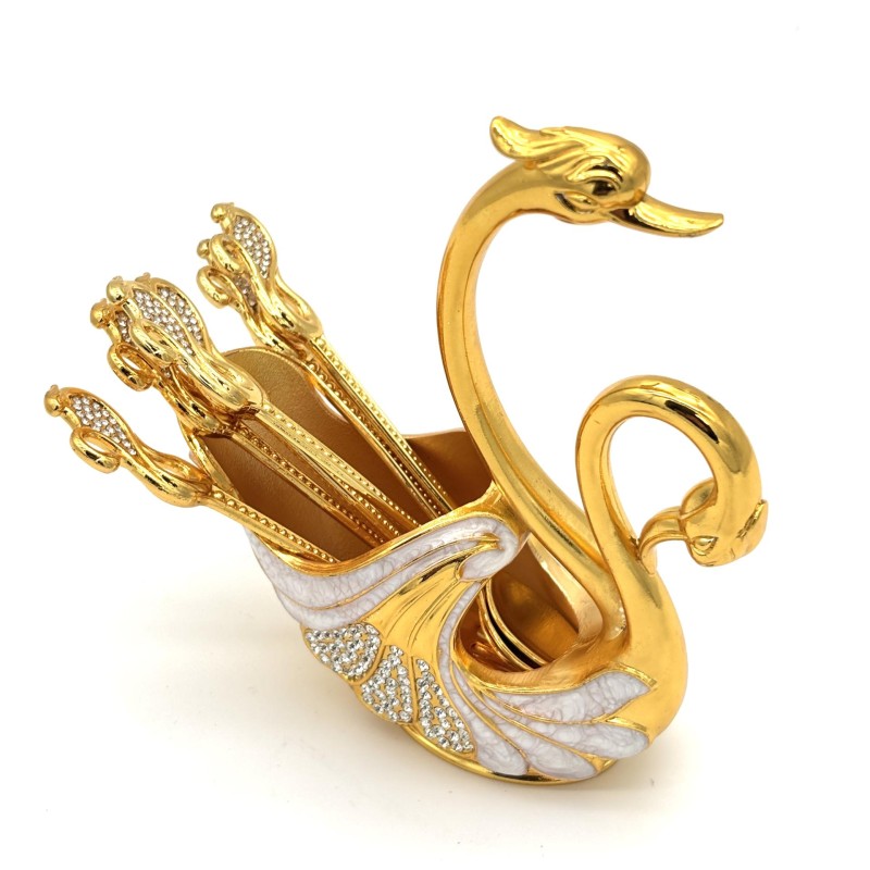 Šaukštelių ir šakučių rinkinys su gulbės stovu, metalinis, 15,5×14 cm, įrankių ilgis 13 cm