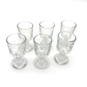 Stikliukų rinkinys ant kojelės 6 vnt., skaidrus raštuotas stiklas, 50 ml