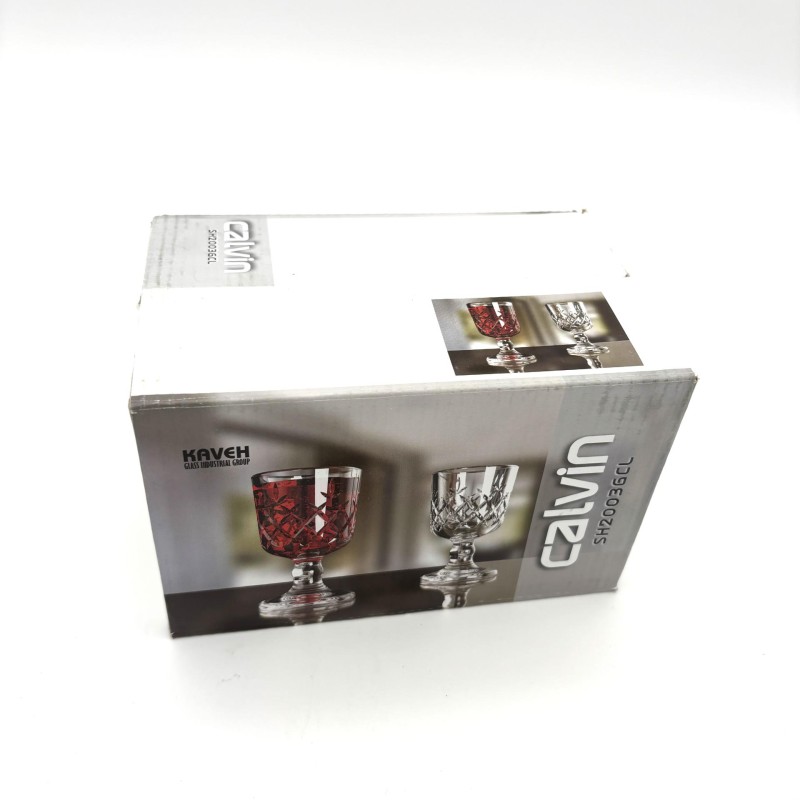 Stikliukų rinkinys ant kojelės 6 vnt., skaidrus raštuotas stiklas, 50 ml