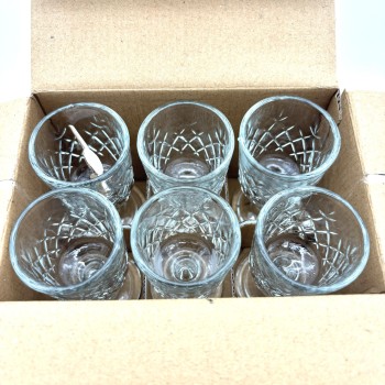 Stikliukų rinkinys ant kojelės 6 vnt., skaidrus raštuotas stiklas, 50 ml