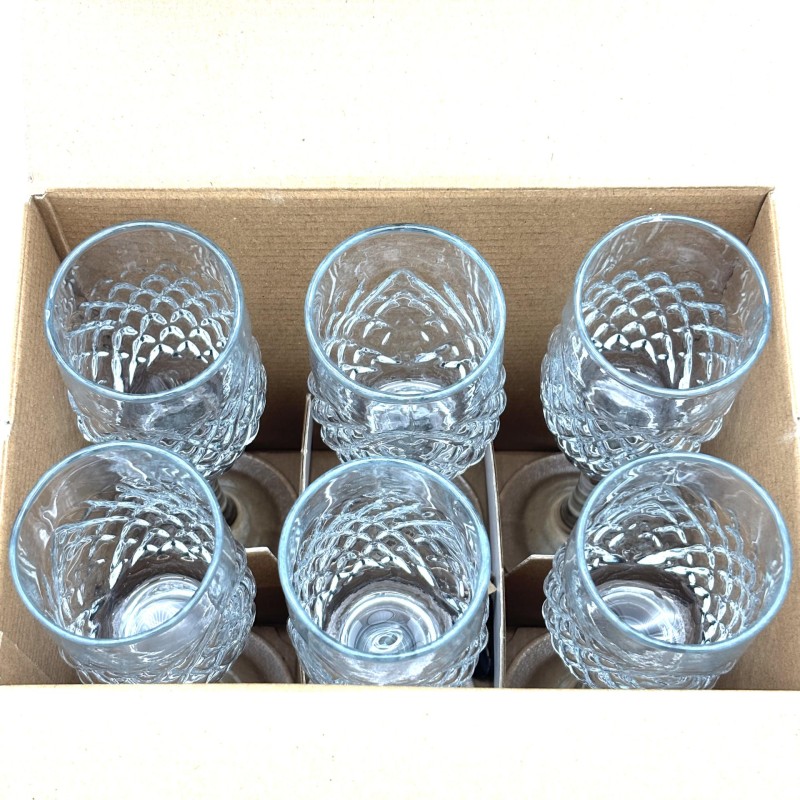 Stiklinės taurės 125ml ant kojelės 6 vnt., skaidrus raštuotas stiklas