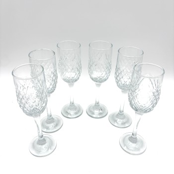 Stiklinės taurės 125ml ant kojelės 6 vnt., skaidrus raštuotas stiklas