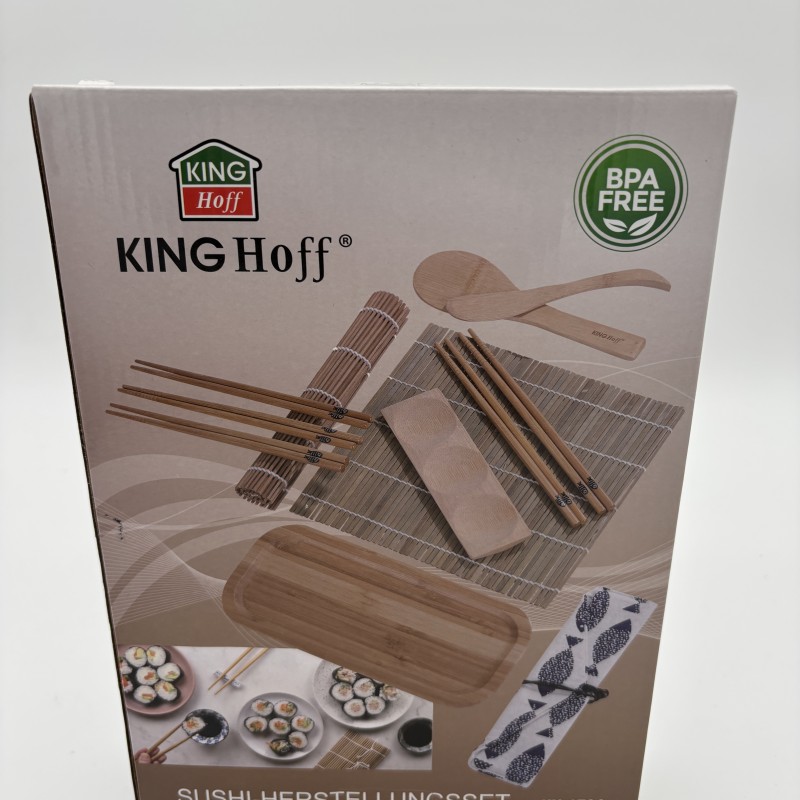 Suši gaminimo rinkinys bambukinis „King Hoff KH-1704“ – sushi gamybos komplektas su kilimėliais, lazdelėmis ir įrankiais, BPA Free