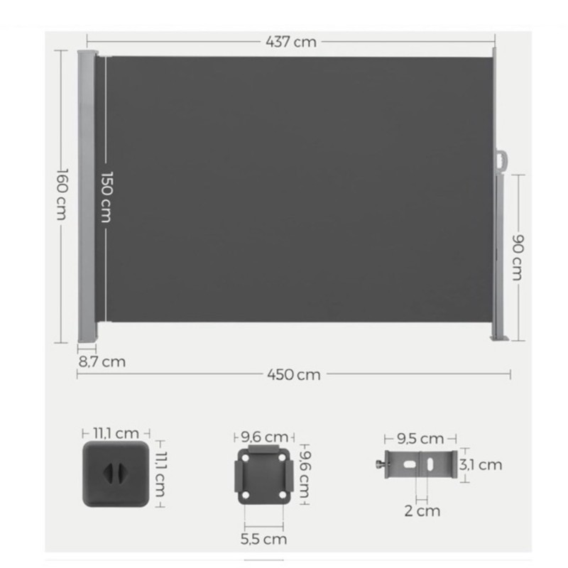Lauko užuovėja su ištraukiama šonine markize 450 x 160 cm, pilka