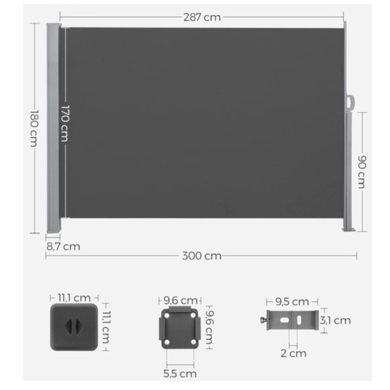 Lauko užuovėja su ištraukiama šonine markize 300 x 180 cm, pilka