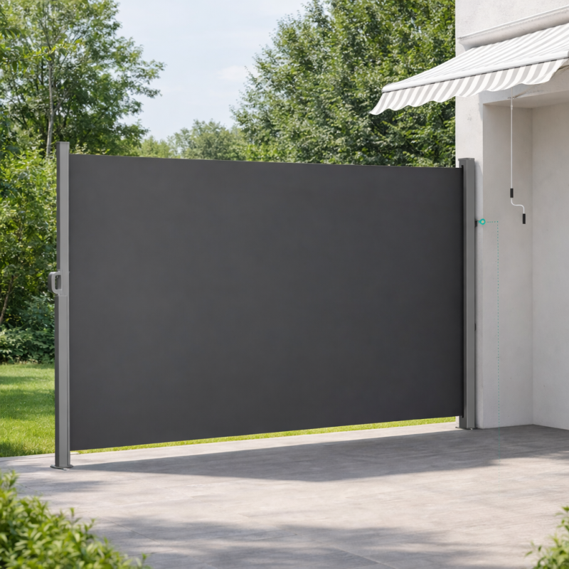 Lauko užuovėja su ištraukiama šonine markize 300 x 180 cm, pilka