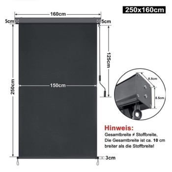 Lango markizė 250 x 160 cm, tamsiai pilka su rankiniu valdymu